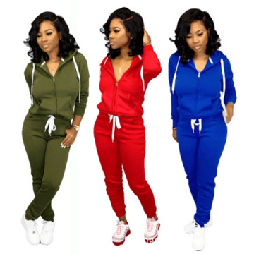 Professional Custom Printed Embroidery Lady Zip Up Casual Hoodie and Pant Set Women Track Sports Suits